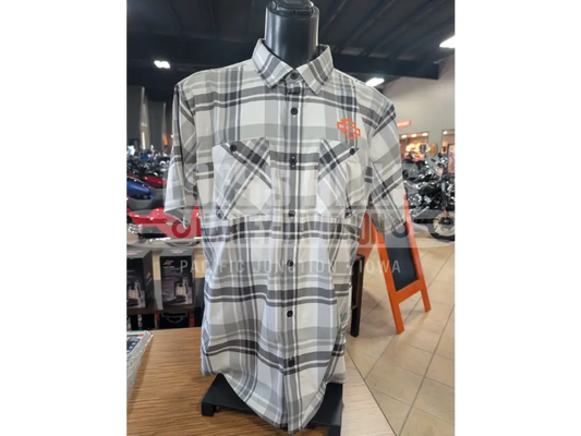 Harley-Davidson Men’s White & Grey Plaid HD Tech Button-Up