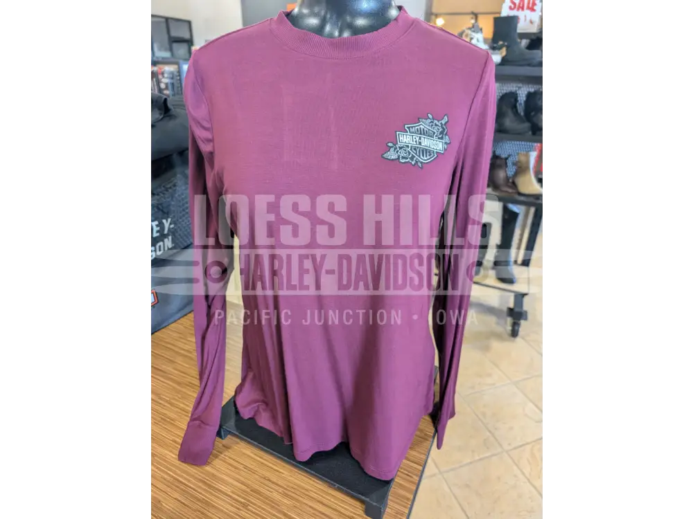Harley-Davidson Serpent Rose Maroon Bling Long Sleeve