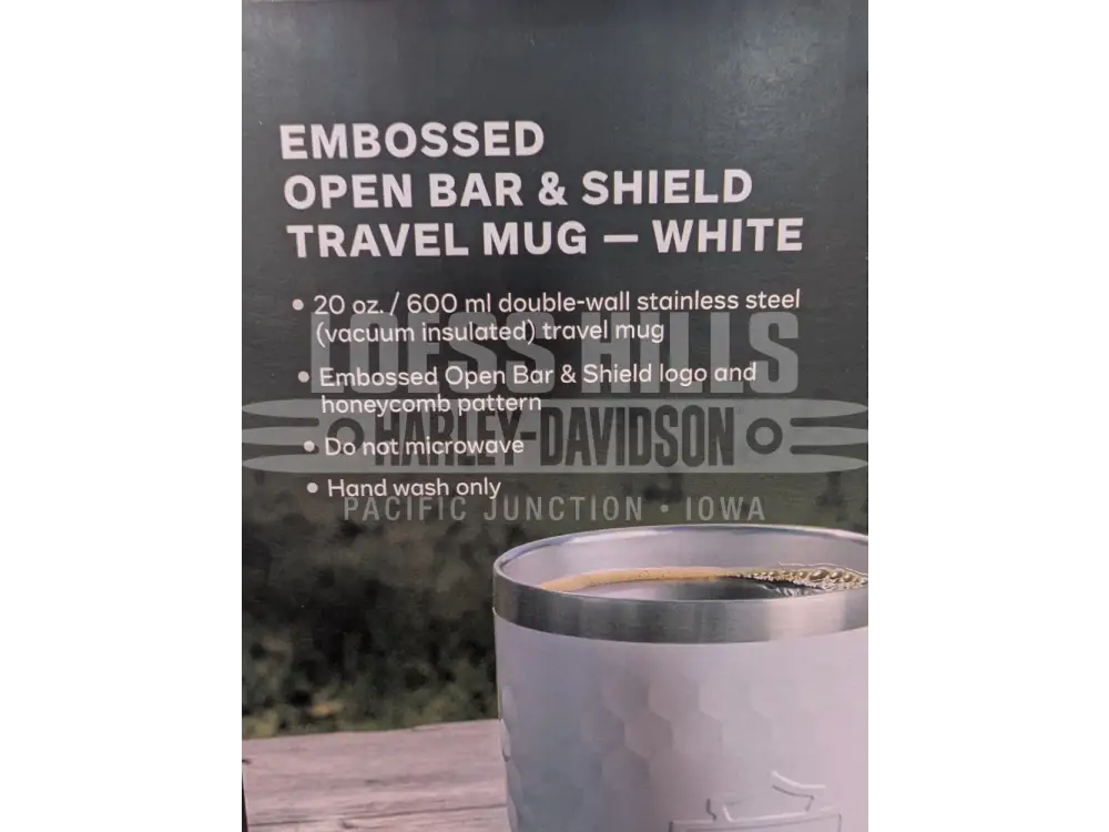 Harley-Davidson White Embossed Open Bar & Shield Travel Mug