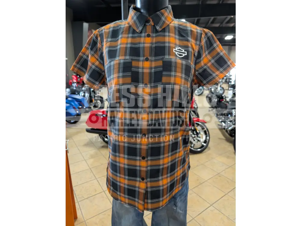 Harley-Davidson Women’s Black & Orange Plaid Button Up