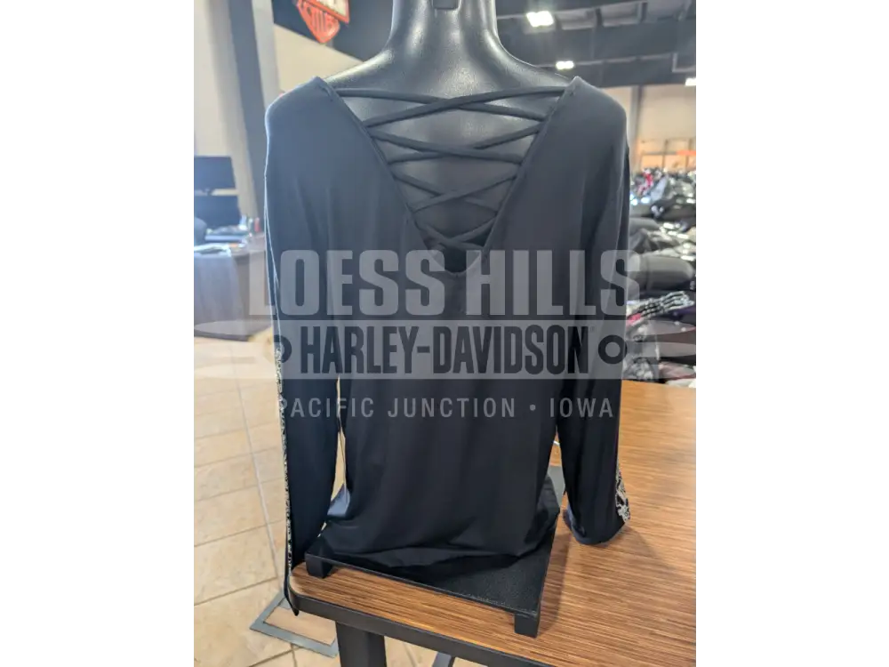 Harley-Davidson Women’s Bling Chrome Rose Black Lace Back