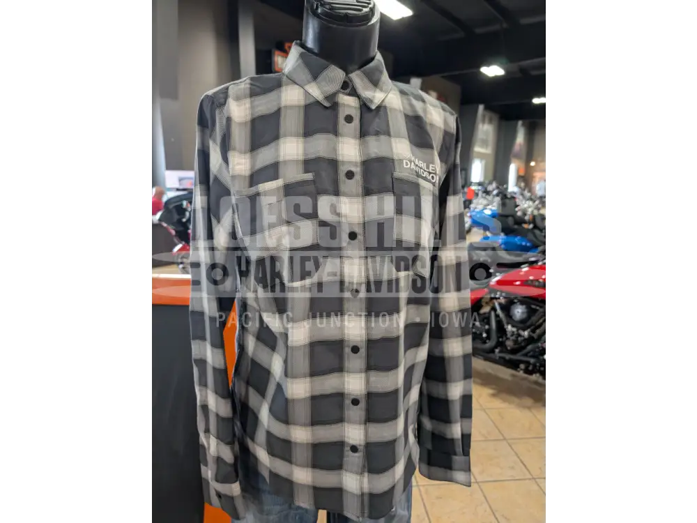 Harley-Davidson Women’s Grey & Off-White Plaid Long Sleeve