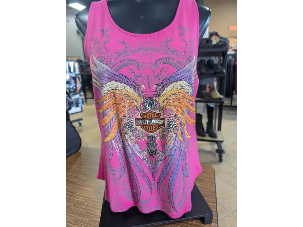 Harley-Davidson Women’s Pink Bling Moto Wing Lace Back Tank