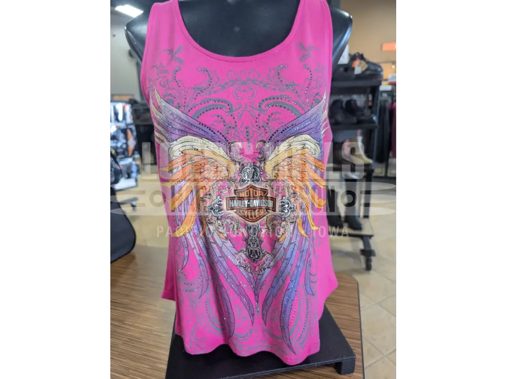 Harley-Davidson Women’s Pink Bling Moto Wing Lace Back Tank