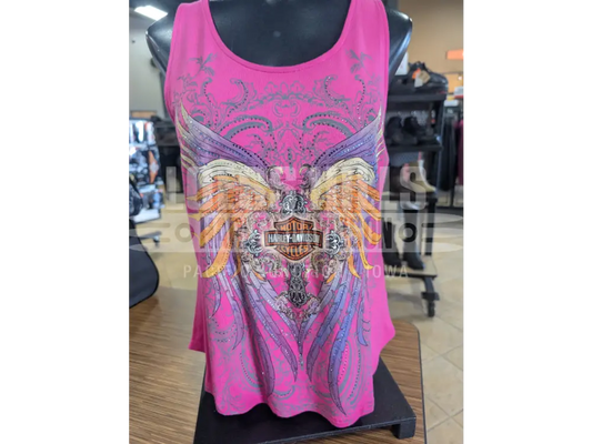 Harley-Davidson Women’s Pink Bling Moto Wing Lace Back Tank