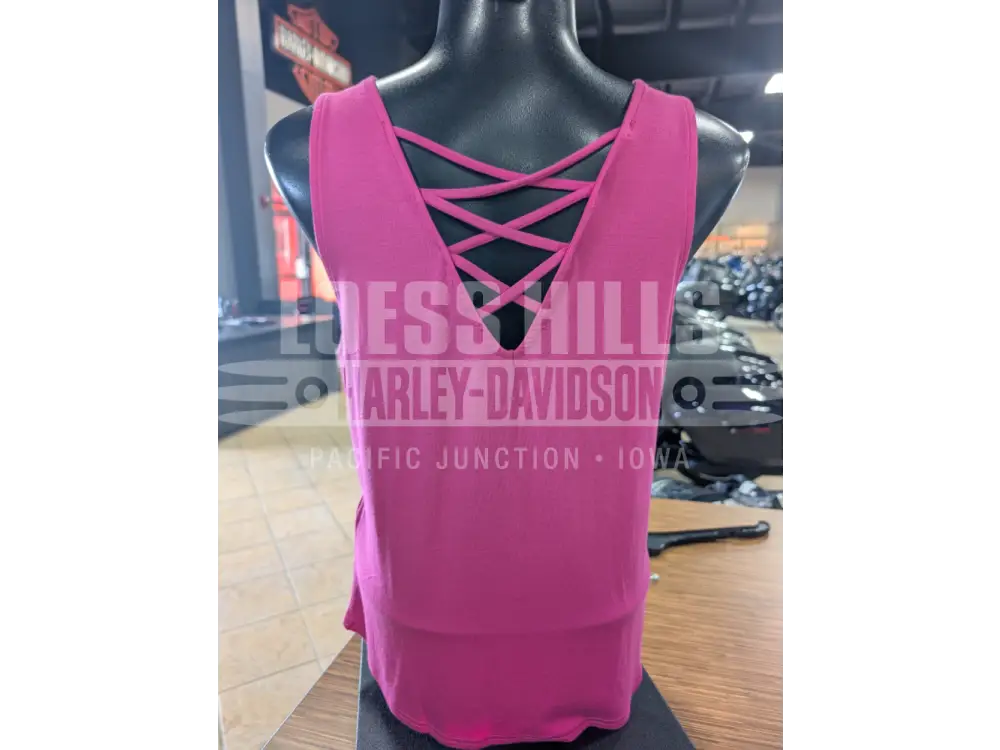 Harley-Davidson Women’s Pink Bling Moto Wing Lace Back Tank