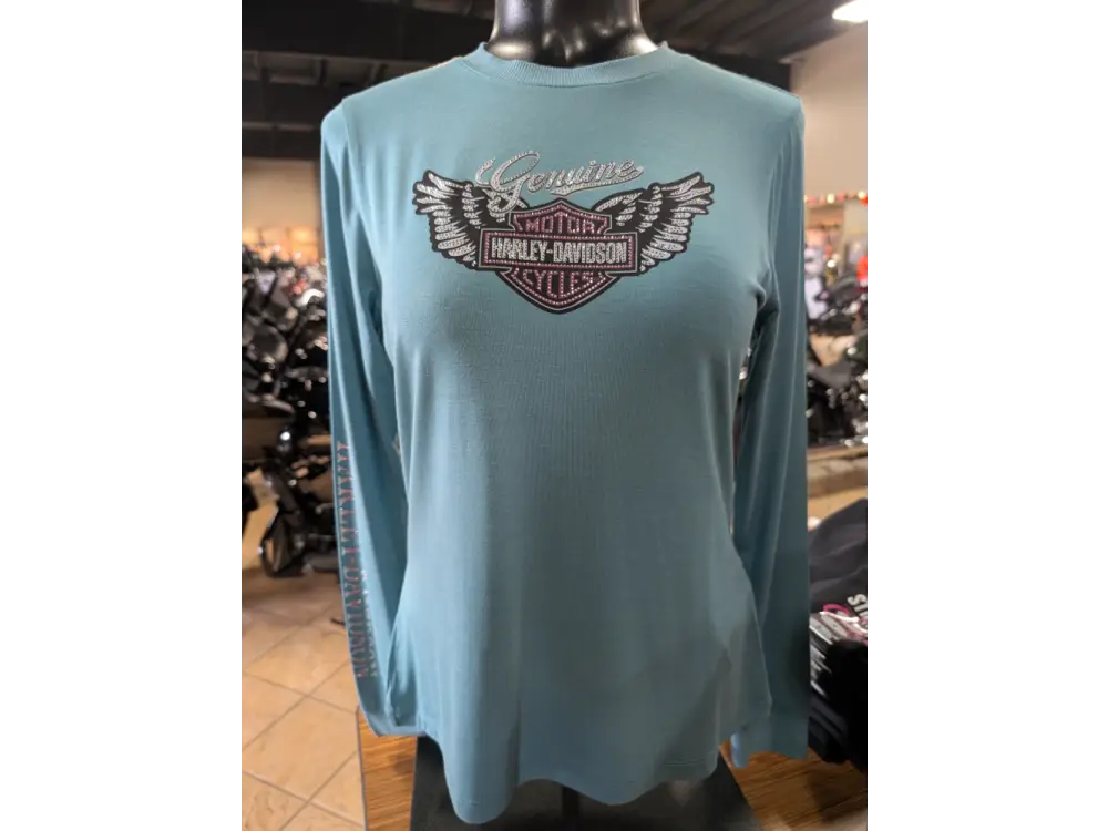 Harley-Davidson Women’s Rustic Teal Winged Bling Long