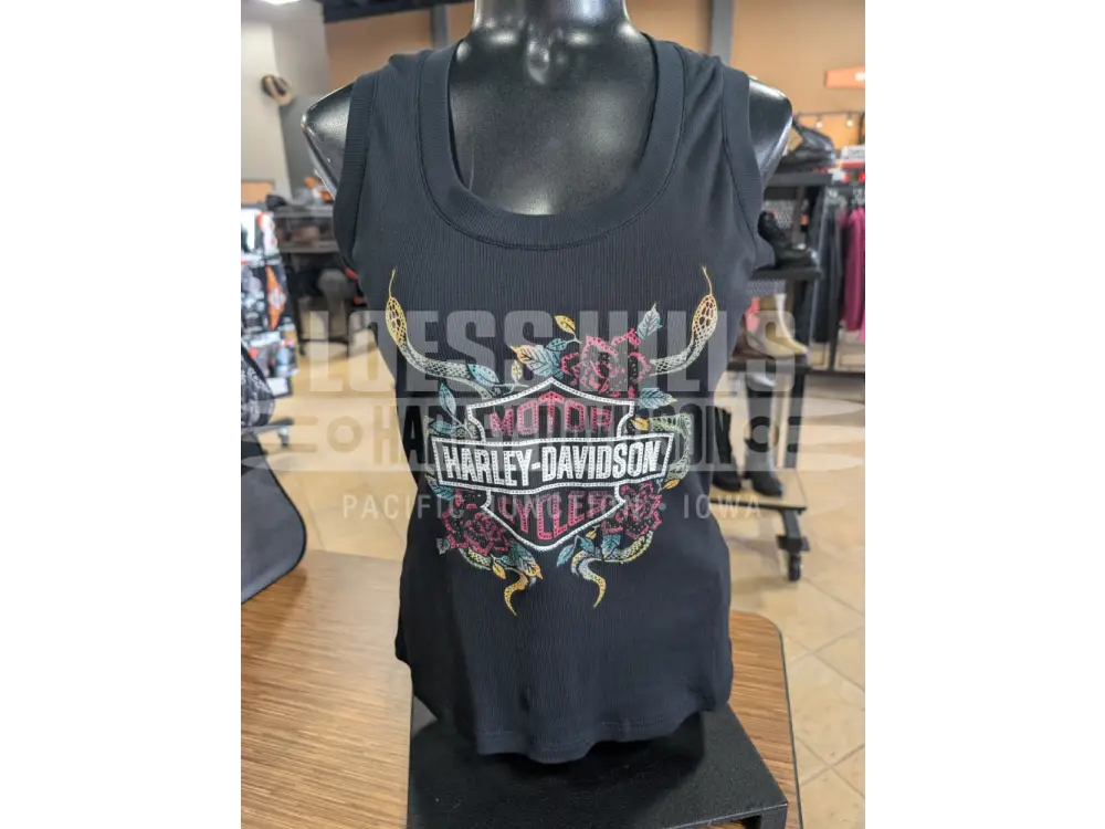 Harley-Davidson Women’s Serpent Rose Ribbed Bling Tank Top