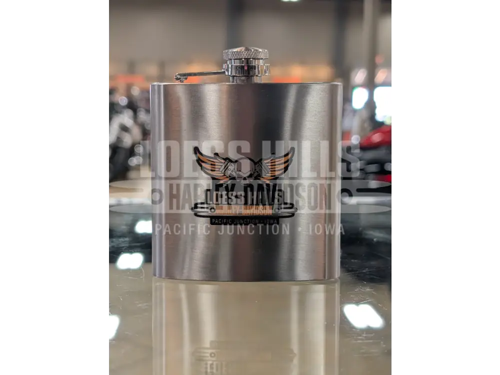 Loess Hills Harley-Davidson Skull and Pistons Flask -SKULL