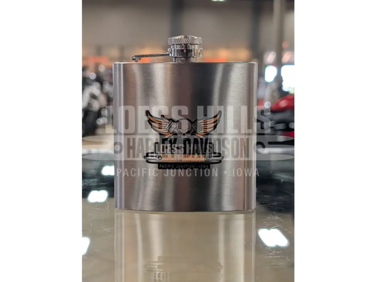Loess Hills Harley-Davidson Skull and Pistons Flask -SKULL