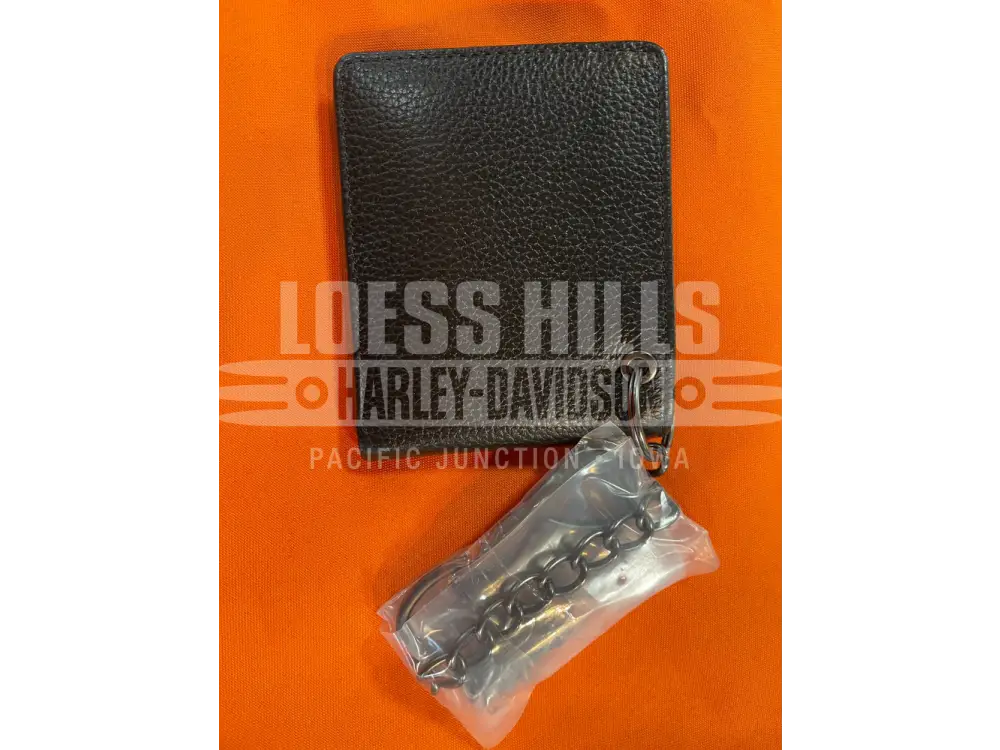 Men’s Bar & Shield Core Pebble Billfold With Chain Wallet