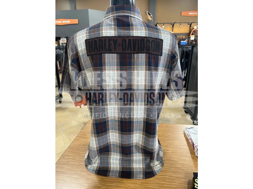 Men’s Block Font Yarn Dyed Plaid Short Sleeve 96855-25VM