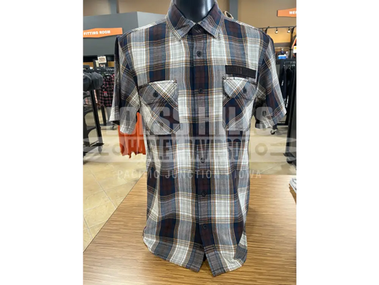Men’s Block Font Yarn Dyed Plaid Short Sleeve 96855-25VM