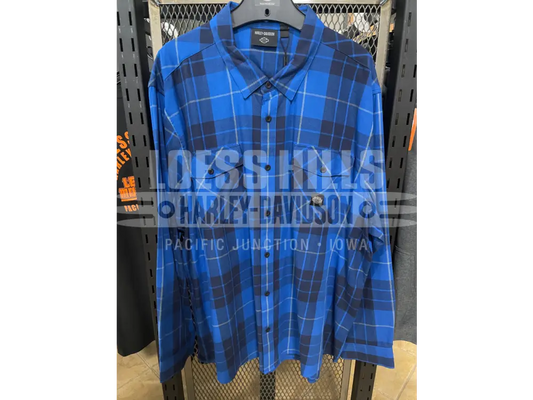 Men’s Blue Plaid Harley-Davidson Long Sleeve Button Up