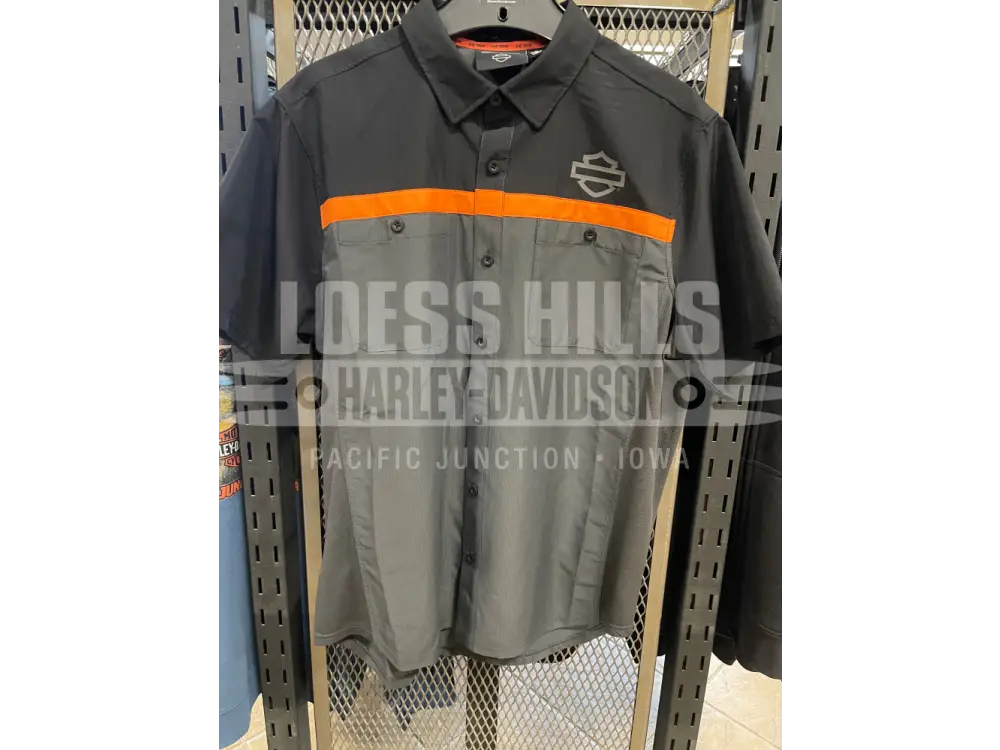 Men’s H-D Cooling Tech Dark Grey/Black Button Down Shirt