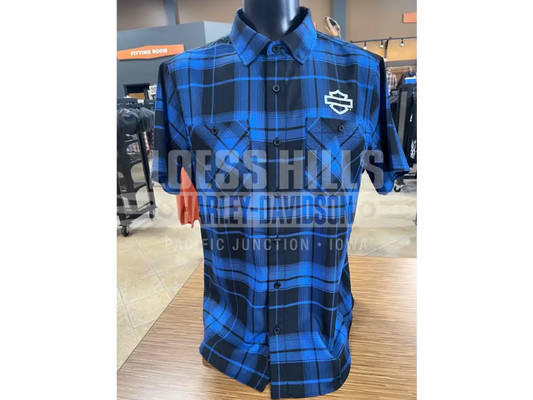 Men’s H-D Tech Coolmax Blue S/S Button Up T-shirt