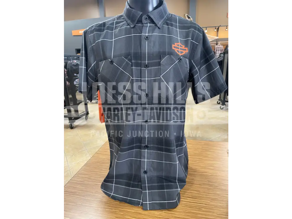 Men’s H-D Tech Coolmax Dark Grey S/S Button Up T-shirt
