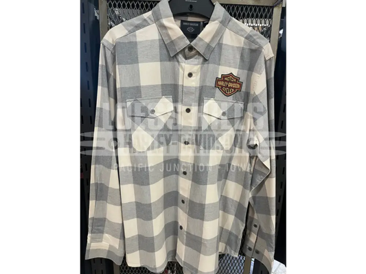 Men’s Heather Grey/Off White Plaid L/S Button Up T shirt