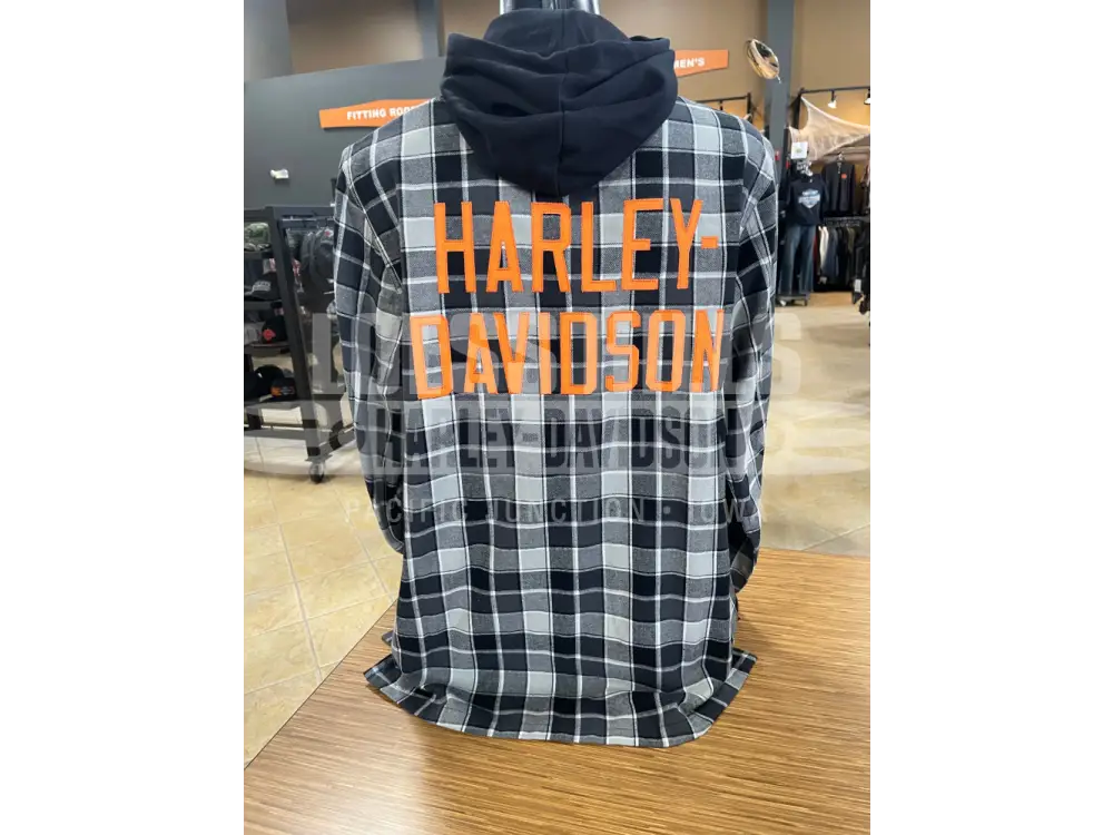 Men’s Hooded Black/Grey Longsleeve Flannel 96730-25VM