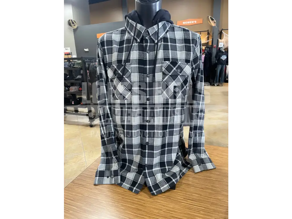 Men’s Hooded Black/Grey Longsleeve Flannel 96730-25VM
