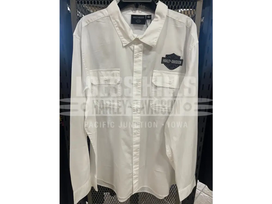 Men’s Plain Harley Davidson White Button Up L/S T shirt