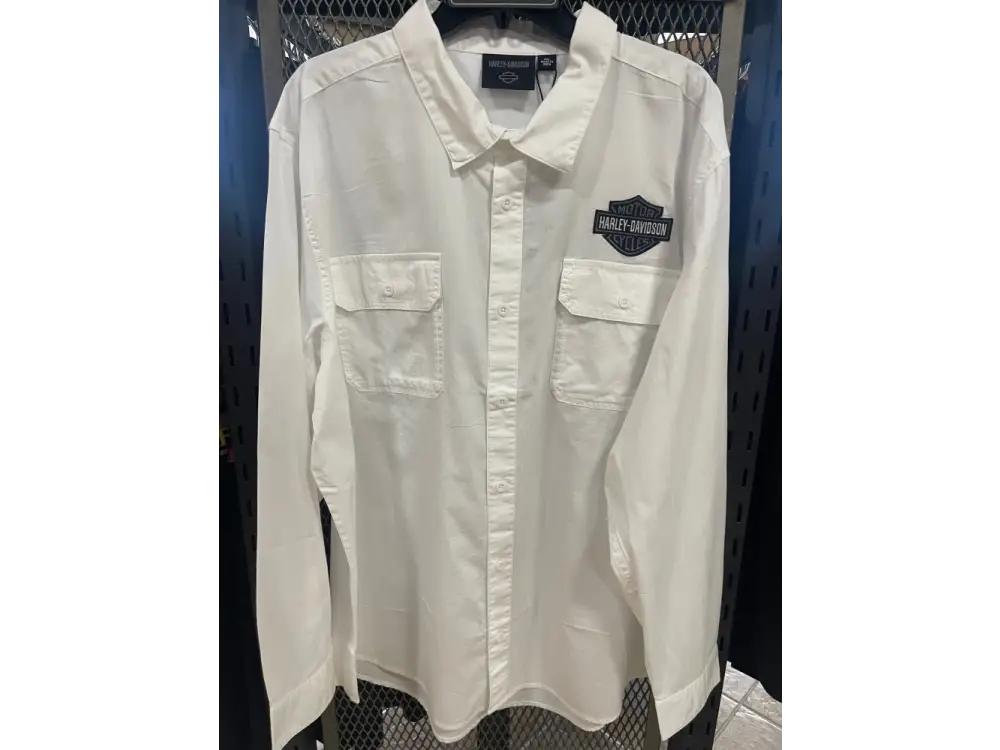 Men’s Plain Harley Davidson White Button Up L/S T shirt