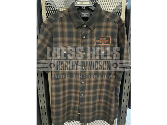 Men’s S/S Black/Tan Plaid Button Up 96503 25VM Men’s S/S