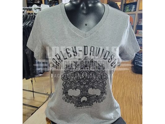 Women’s HD Lacey Skull V - neck T - shirt