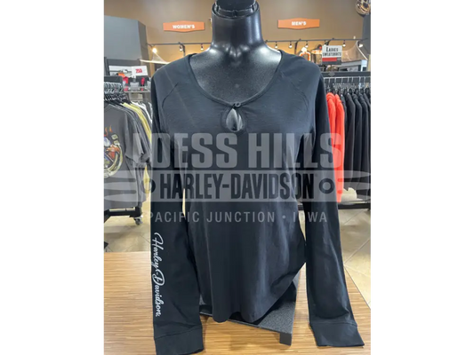 Women’s Black Henley Keyhole Longsleeve 96757-25VW