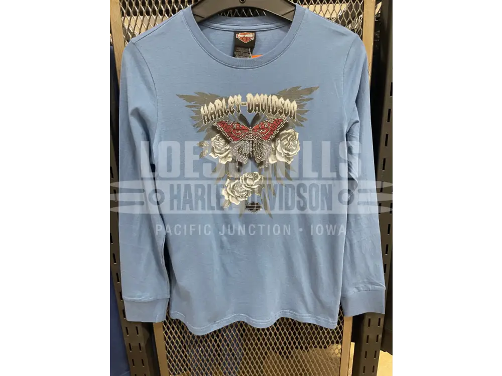 Women’s Blue H-D Rose Butterfly Longsleeve Shirt 3002921