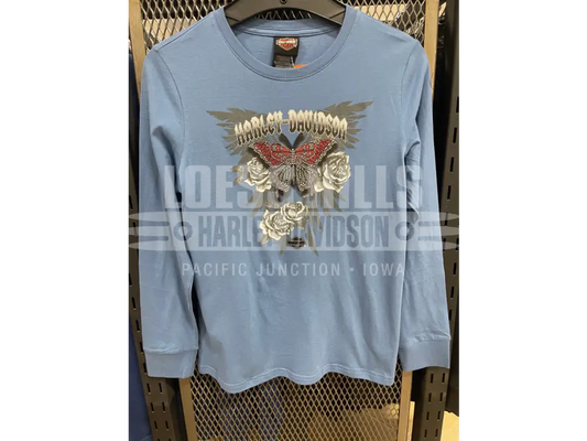 Women’s Blue H-D Rose Butterfly Longsleeve Shirt 3002921