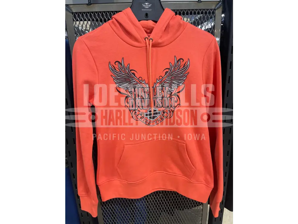 Women’s Hot Coral H-D Metallic Wings Pullover Hoodie