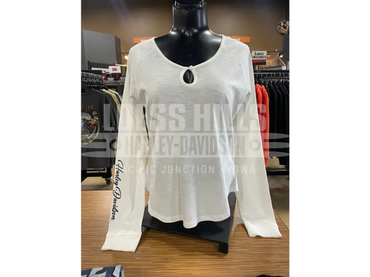 Women’s White Henley Keyhole Longsleeve 96758-25VW