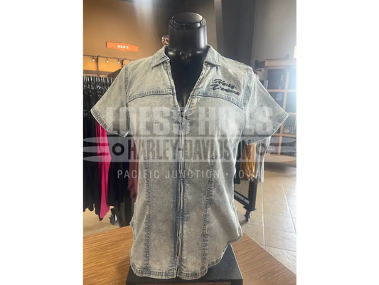 Women’s Woven Light Blue Zip Up shirt 96464-25VW - Women’s